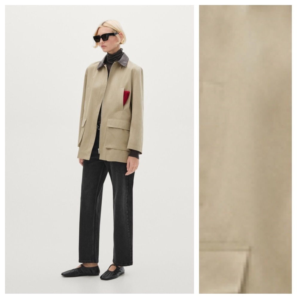 NWT. Massimo Dutti Khaki Tan Leather Collar Parka Jacket. Size S. - Picture 3 of 12